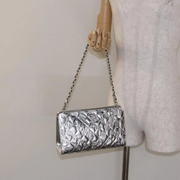 CHANEL Matelasse Chain Icon line Shoulder Bag Patent Silver CC Auth - Picture 1 of 15